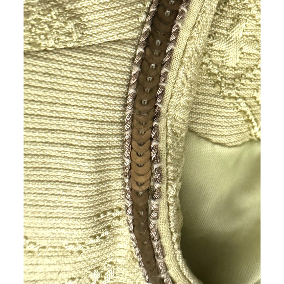 Vintage Rena Lange Coat Pant Set 6 Soft Yellow-Green Jacquard Silk Beaded Belt - Picture 6 of 12